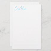 Blue White Jouw naam kalligrafie Uniek minimalisti Briefpapier (Voorkant / Achterkant)