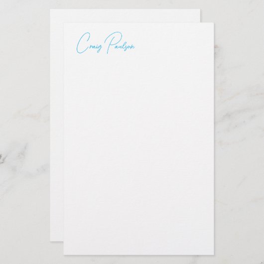 Blue White Jouw naam kalligrafie Uniek minimalisti Briefpapier (Voorkant / Achterkant)