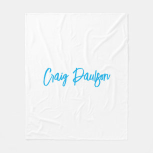 Blue White Jouw naam kalligrafie Uniek minimalisti Fleece Deken
