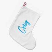 Blue White Jouw naam kalligrafie Uniek minimalisti Grote Kerstsok (Voorkant (Hangend))