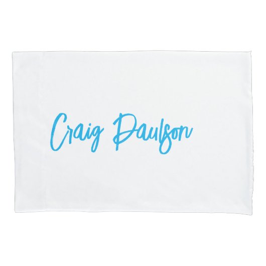 Blue White Jouw naam kalligrafie Uniek minimalisti Kussensloop (Voorkant)