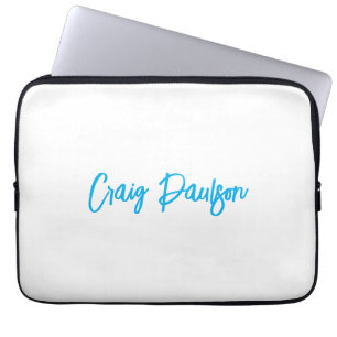 Blue White Jouw naam kalligrafie Uniek minimalisti Laptop Sleeve