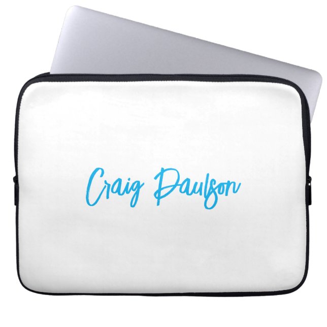 Blue White Jouw naam kalligrafie Uniek minimalisti Laptop Sleeve (Voorkant)