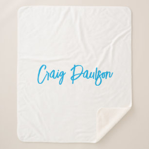 Blue White Jouw naam kalligrafie Uniek minimalisti Sherpa Deken