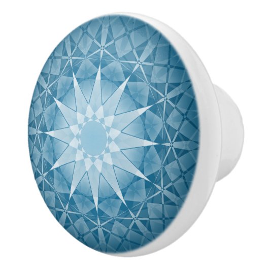 Blue White Kaleidoscope Pattern Mandala Keramische Knop (Rechts)