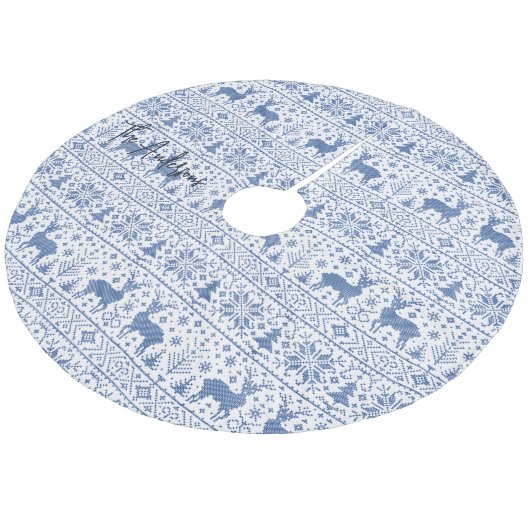 Blue & White Knit Ugly Sweater Pattern Script Name Fleece Kerstboom Rok (Gekanteld)