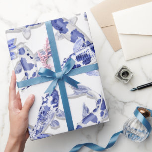 Blue White Koi Fish Cadeaupapier