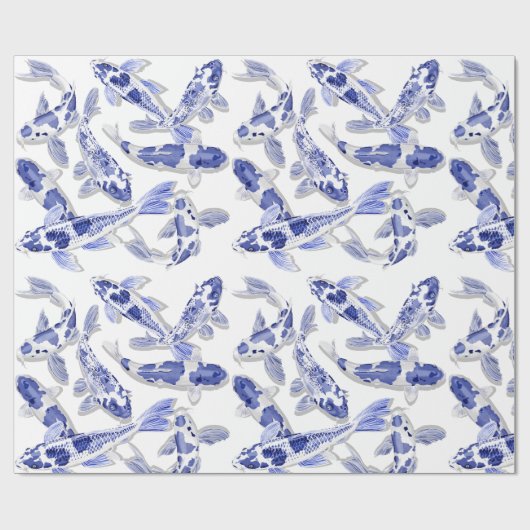 Blue White Koi Fish Cadeaupapier (Vlak)