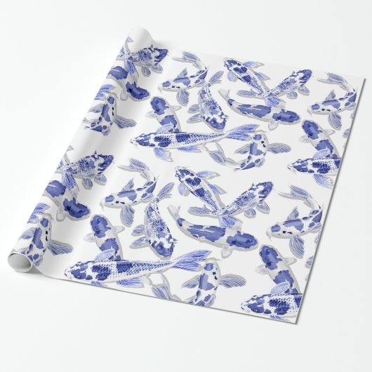 Blue White Koi Fish Cadeaupapier (Uitgerold)