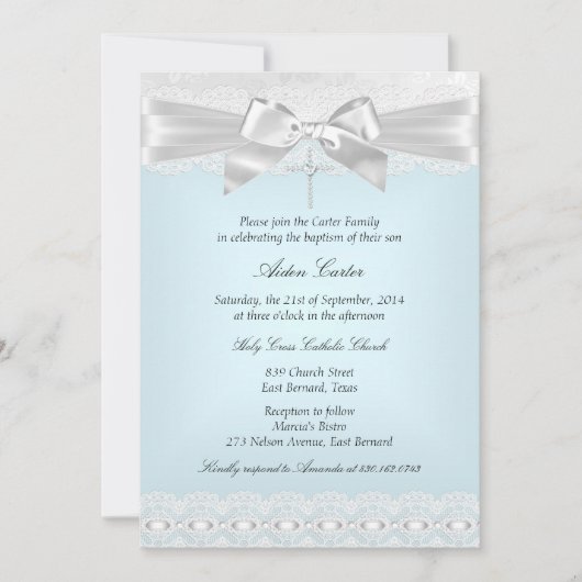 Blue White Lace Cross Baptisme Invite Kaart (Voorkant)