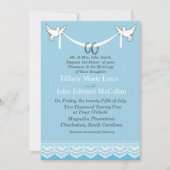 Blue White Lace Doves met Rings Wedding Kaart (Voorkant)