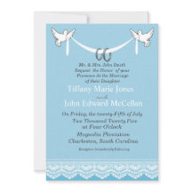 Blue White Lace Doves met Rings Wedding