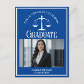 Blue White Law School Foto Afstuderen Aankondigingskaart (Voorkant)