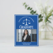 Blue White Law School Foto Afstuderen Aankondigingskaart (Staand voorkant)
