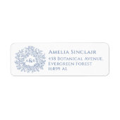 Blue white leaves wedding return address etiket (Voorkant)