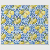 Blue White Lemon Tile Mediterranean Pattern Cadeaupapier (Vlak)