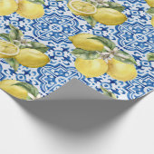 Blue White Lemon Tile Mediterranean Pattern Cadeaupapier (Hoek)