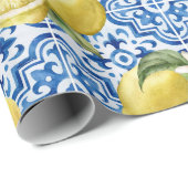 Blue White Lemon Tile Mediterranean Pattern Cadeaupapier (Rol Hoek)