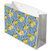 Blue White Lemon Tile Mediterranean Pattern Groot Cadeauzakje (Achterkant Gekanteld)