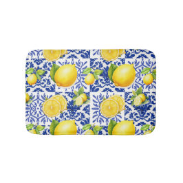 Blue White Lemon Tile Pattern Mediterranean Citrus Badmat