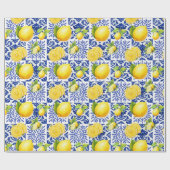 Blue White Lemon Tile Pattern Mediterranean Citrus Cadeaupapier (Vlak)