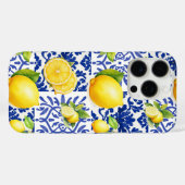Blue White Lemon Tile Pattern Mediterranean Citrus Case-Mate iPhone Case (Achterkant (horizontaal))