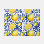 Blue White Lemon Tile Pattern Mediterranean Citrus Deurmat (Voorkant)