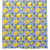 Blue White Lemon Tile Pattern Mediterranean Citrus Douchegordijn (Voorkant)