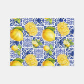 Blue White Lemon Tile Pattern Mediterranean Citrus Fleece Deken (Voorkant (Horizontaal))