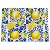 Blue White Lemon Tile Pattern Mediterranean Citrus Groot Cadeauzakje (Voorkant)