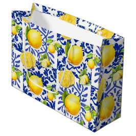 Blue White Lemon Tile Pattern Mediterranean Citrus Groot Cadeauzakje