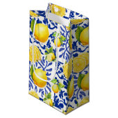 Blue White Lemon Tile Pattern Mediterranean Citrus Klein Cadeauzakje (Voorkant Gekanteld)