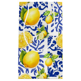 Blue White Lemon Tile Pattern Mediterranean Citrus Klein Cadeauzakje