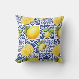 Blue White Lemon Tile Pattern Mediterranean Citrus Kussen