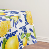 Blue White Lemon Tile Pattern Mediterranean Citrus Tafelkleed (Voorbeeld)