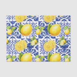 Blue White Lemon Tile Pattern Mediterranean Citrus Tissuepapier