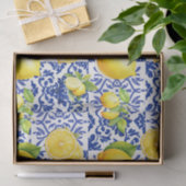 Blue White Lemon Tile Pattern Mediterranean Citrus Tissuepapier (Geschenk)