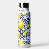 Blue White Lemon Tile Pattern Mediterranean Citrus Waterfles (Rechts)