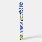 Blue White Lemon Tile Pattern Monogram Name Citrus Case-Mate iPhone Case (Achterkant / Links)
