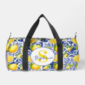 Blue White Lemon Tile Pattern Monogram Name Citrus Plunjezak (Achterkant)