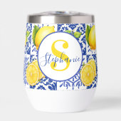 Blue White Lemon Tile Pattern Name Monogram Citrus (Voorkant)
