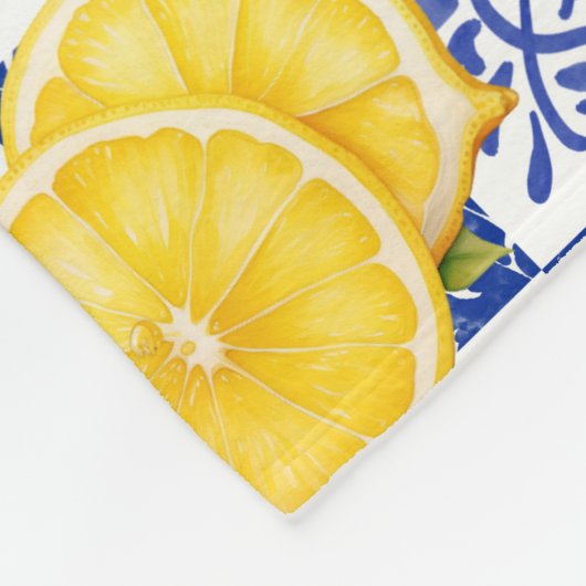 Blue White Lemon Tile Pattern Name Monogram Citrus Fleece Deken (Hoek)
