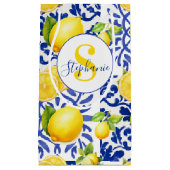 Blue White Lemon Tile Pattern Name Monogram Citrus Klein Cadeauzakje (Voorkant)