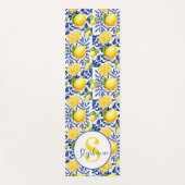 Blue White Lemon Tile Pattern Name Monogram Citrus Yogamat (Voorkant)