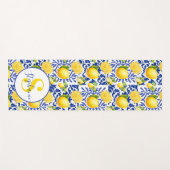 Blue White Lemon Tile Pattern Name Monogram Citrus Yogamat (Voorkant (horizontaal))