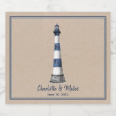 Blue White Lighthouse Border Kraft Wedding Bier Etiket (Enkel label)