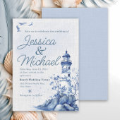 Blue White Lighthouse Coastal Beach Wedding Kaart