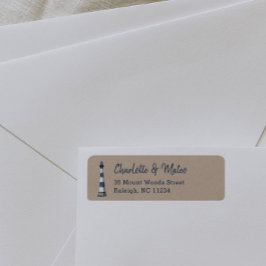 Blue White Lighthouse Kraft Return Address Label