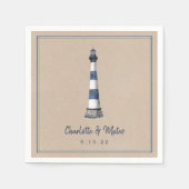 Blue White Lighthouse Kraft Wedding Paper Napkin Servet (Voorkant)