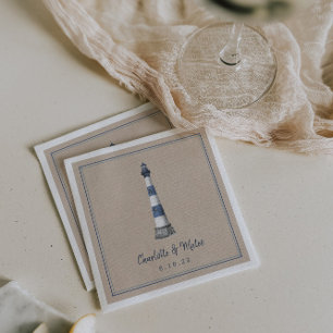 Blue White Lighthouse Kraft Wedding Paper Napkin Servet